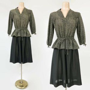 VINTAGE 1970s Metallic Gold Lurex Peplum Dress